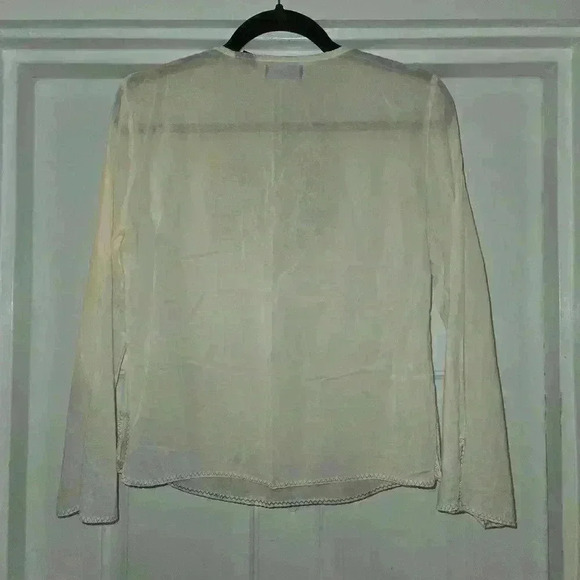 Embroidered Boho Floral V Neck Long Sleeve Peasant Blouse Cream Size Medium - Picture 8 of 10